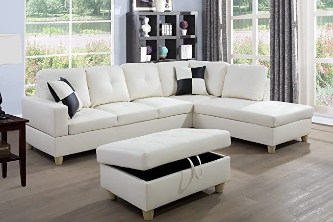 Beverly Fine Funiture Sectional Sofa Set, 92B White(incomplete right arm sofa only)