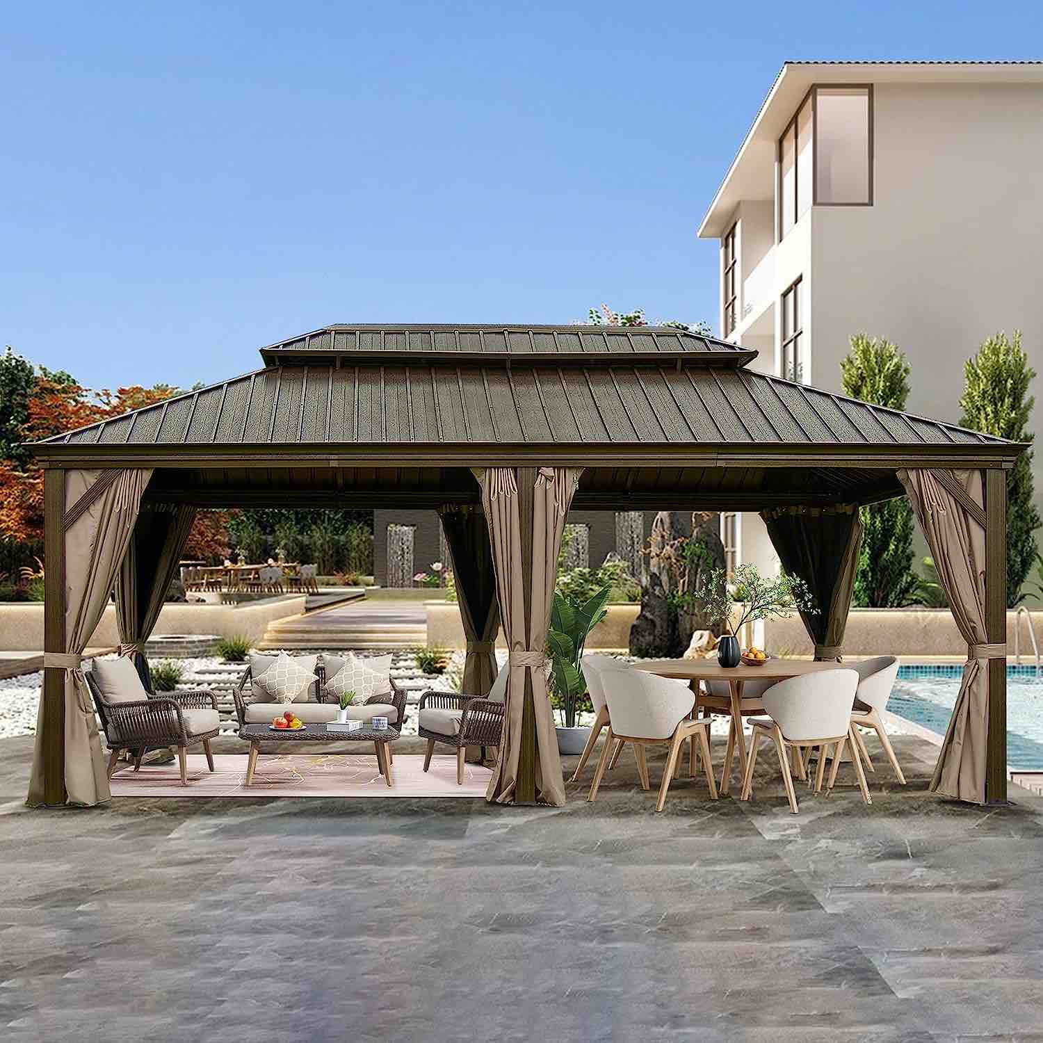 Domi Outdoor Living 12’ X 18’ Hardtop Gazebo, Outdoor Aluminum Frame Canopy with Galvanized Steel Double Roof (incomplete)