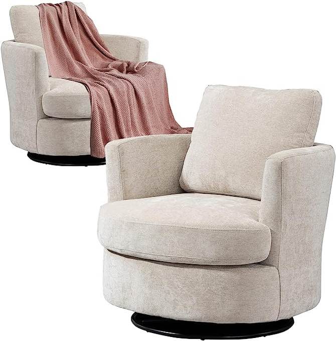 Luxury Chenille Swivel Barrel Chair 360 Degree Swivel Accent Chair with Thick Cushion Pad, Small Couch Mini Sofa Chaise Lounge Chair for Bedroom/Living Room/Office/Hotel, Beige 1 pc. 