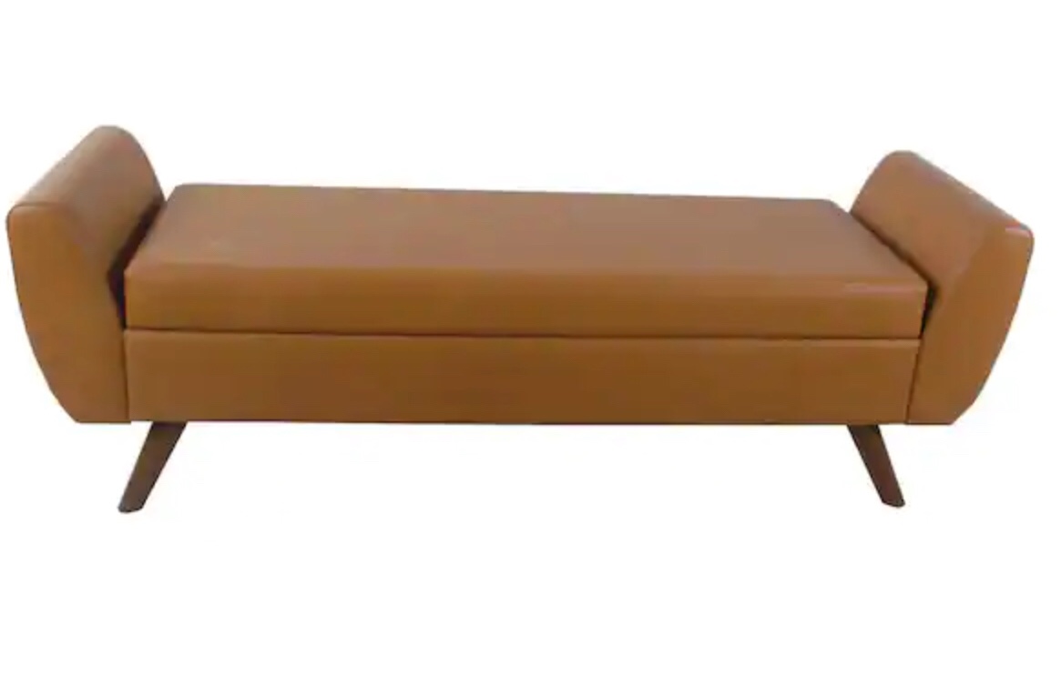 Modern Carmel Vegan Leather Storage Bench with Wood Legs 21 in. H x 60 in. W x 18 in. Depth