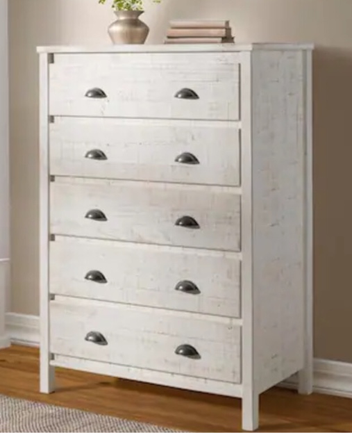 Camaflexi Baja 5-Drawer Shabby White Chest of Drawers (Incomplete, Box 2/2 Only)