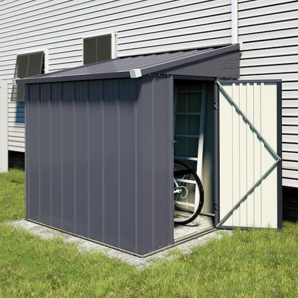 VEIKOUS 4 ft. W x 8 ft. D Metal Storage Lean-to Shed 30 sq. ft. in Grey (incomplete)
