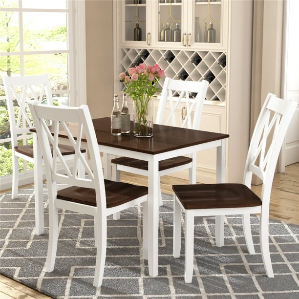 White Dining Table Set for 4, Modern 5 Piece Dining Room Table Sets with Chairs, Heavy Duty Wooden Rectangular Kitchen Table Set for Home, Kitchen, Living (INCOMPLETE-TABLE  LEGS ONLY)
