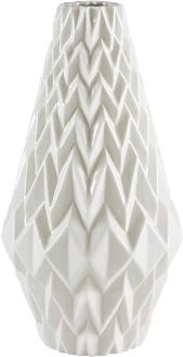 Amazon Brand – Rivet Modern Geometric Pattern Decorative Stoneware Vase, Large Centerpiece, 12.25"H, White