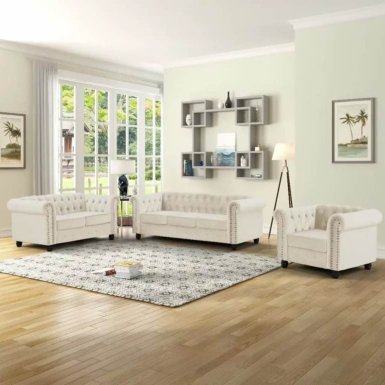 (Similar, incomplete)Morden Fort Sofas for Living Room Furniture Sets, Chair Loveseat and Sofa 3 Pieces Dutch Velvet Beige