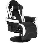 Queen Throne Racing Gaming Chair With Footrest And Adjustable Backrest Ergonomic Recliner High Back Swivel Chair With Rgb Led Lights, Massage Lumbar Support, Headrest And Cupholders, Black White