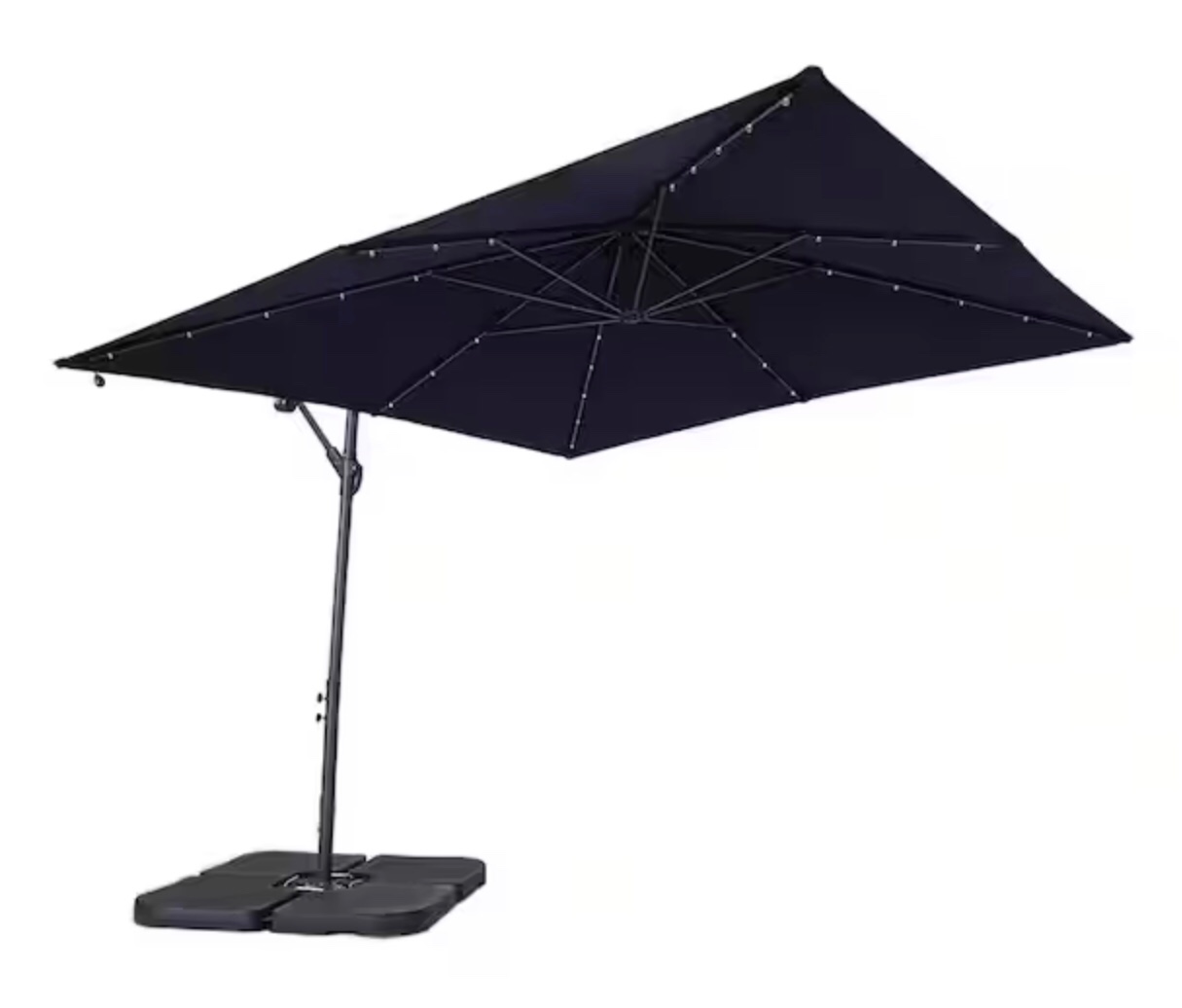  8.2 ft. x 8.2 ft. Solar LED Hanging Cantilever Patio Umbrella in Dark Blue with Base