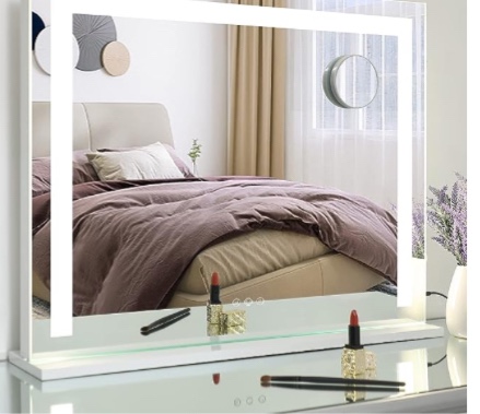 WAYKING Vanity Mirror with Lights, Makeup Mirror with Dimmiable 3 Lighting Modes LED Strip, Wall-Mounted and Tabletop Mirror with USB Charging Port (L27.56 x H21.56)