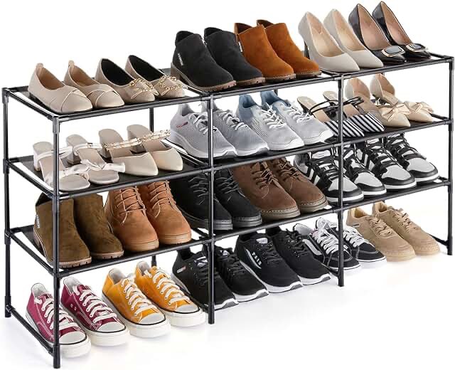HOUSE AGAIN 4 Tier Long Shoe Rack For Closet Black