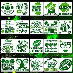 20 Pieces St Patrick's Day Plastic Shamrock Stencils Reusable Drawing Stencils Journal Painting Stencils Irish Themed Art Stencils Painting Templates for DIY Crafts Window Glass Wall Holiday Decor