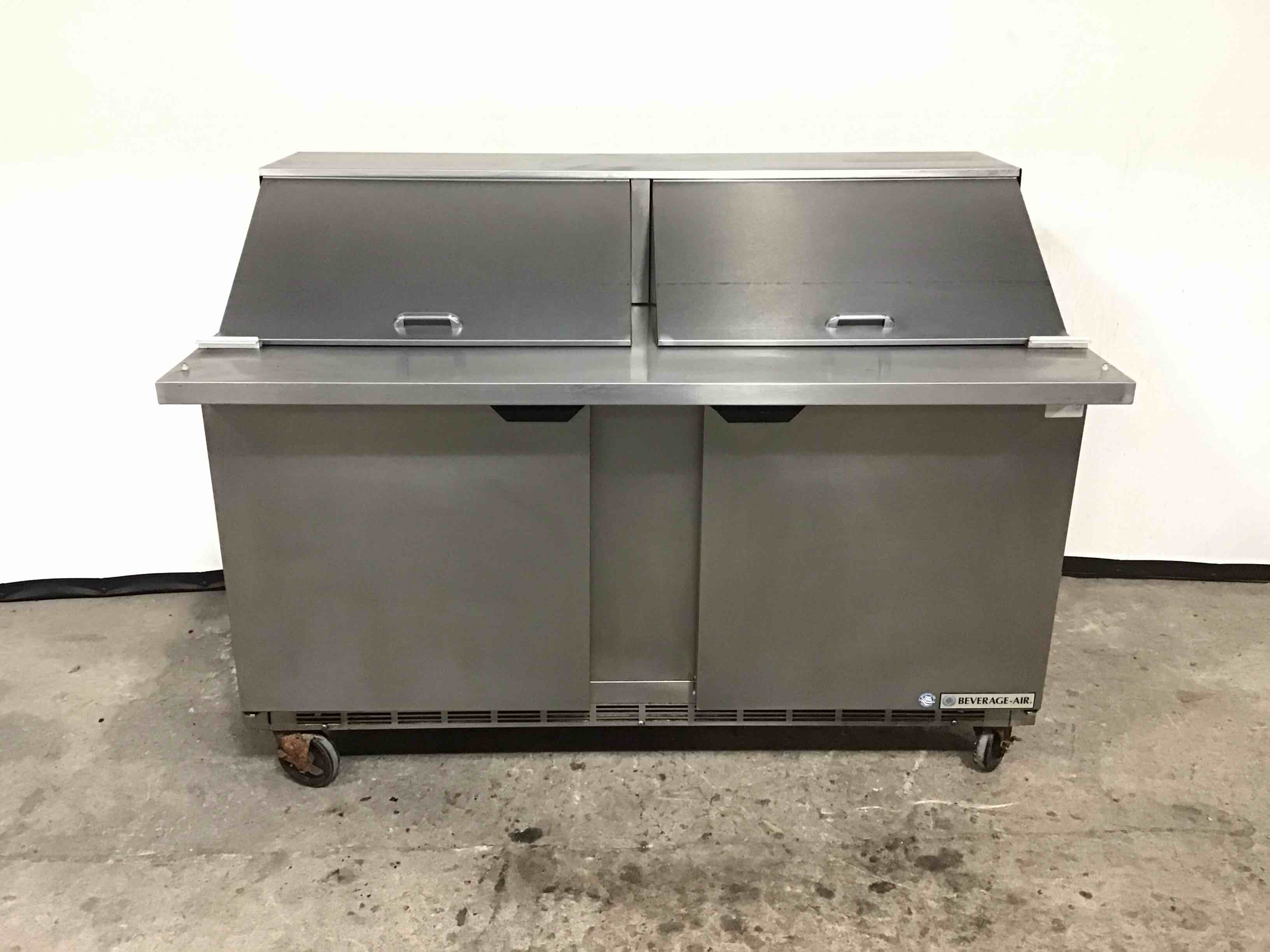 BEVERAGE AIR 60 INCH 2 DOOR MEGATOP SANDWICH PREP TABLE ON CASTERS 