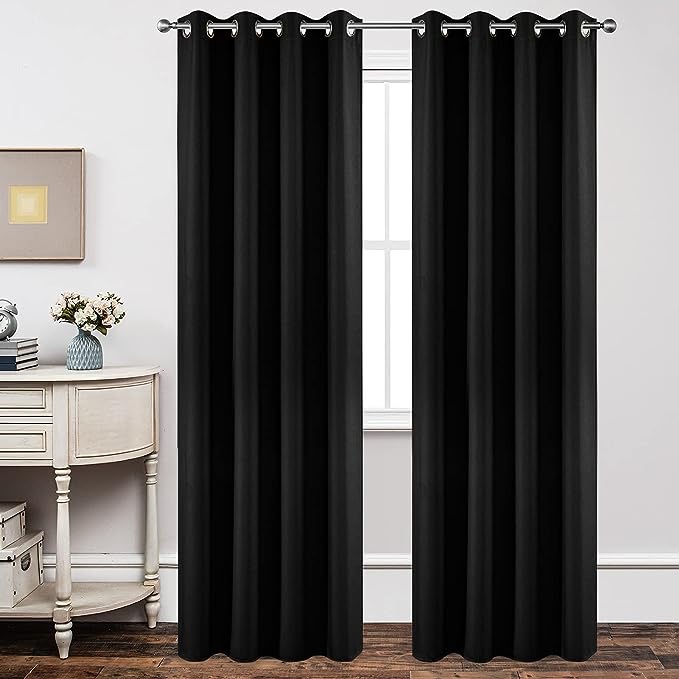 Joydeco Blackout Curtains 95 Inch Length 2 Panels Set, Thermal Insulated Long Curtains& Drapes 2 Burg, Room Darkening Grommet Curtains for Living Room Bedroom Window (W52 x L95 Inch, Black