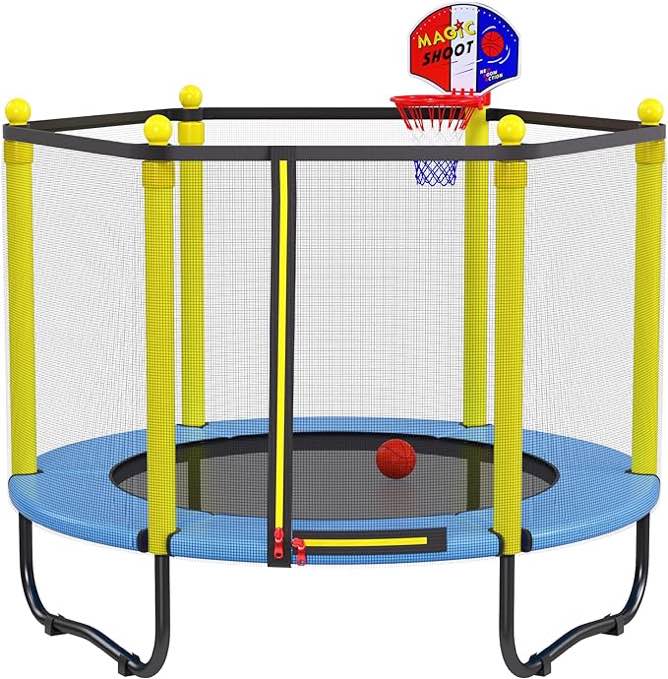 Happin 5' Mini Trampoline for Kids with Basketball Hoop, Ultra Safe Toddler Trampoline with Enclosure Net for Indoor & Outdoor, for Kids, Ages 1-8