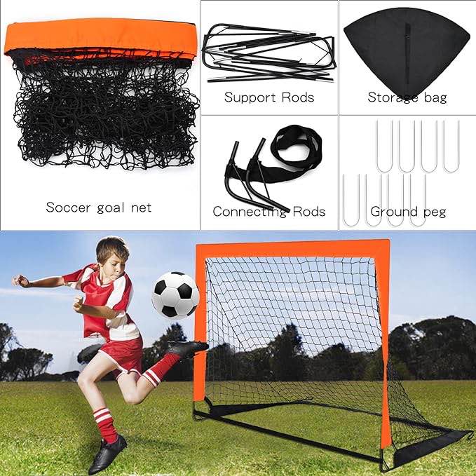 2 Pack 4’ x 3’ Size Portable Kid Soccer Goals for Backyard, Indoor and Outdoor Pop Up Soccer Goals, Orange