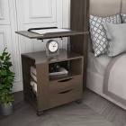 DANSION Bedside Table Workstation, Adjustable Swivel Tilt Wooden Nightstand Laptop Desk with Drawers and Magazine Holder, Laptop Cart with Wheels, Dark Walnut