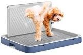FSHNS Dog Potty for Indoor or Porch, Training Pads with Pee Baffle, Reusable Dog Pad with Tray, Alternative to Puppy Pads, Portable Dog Litter Box for Small/Medium Dogs Training (Medium, Bule)