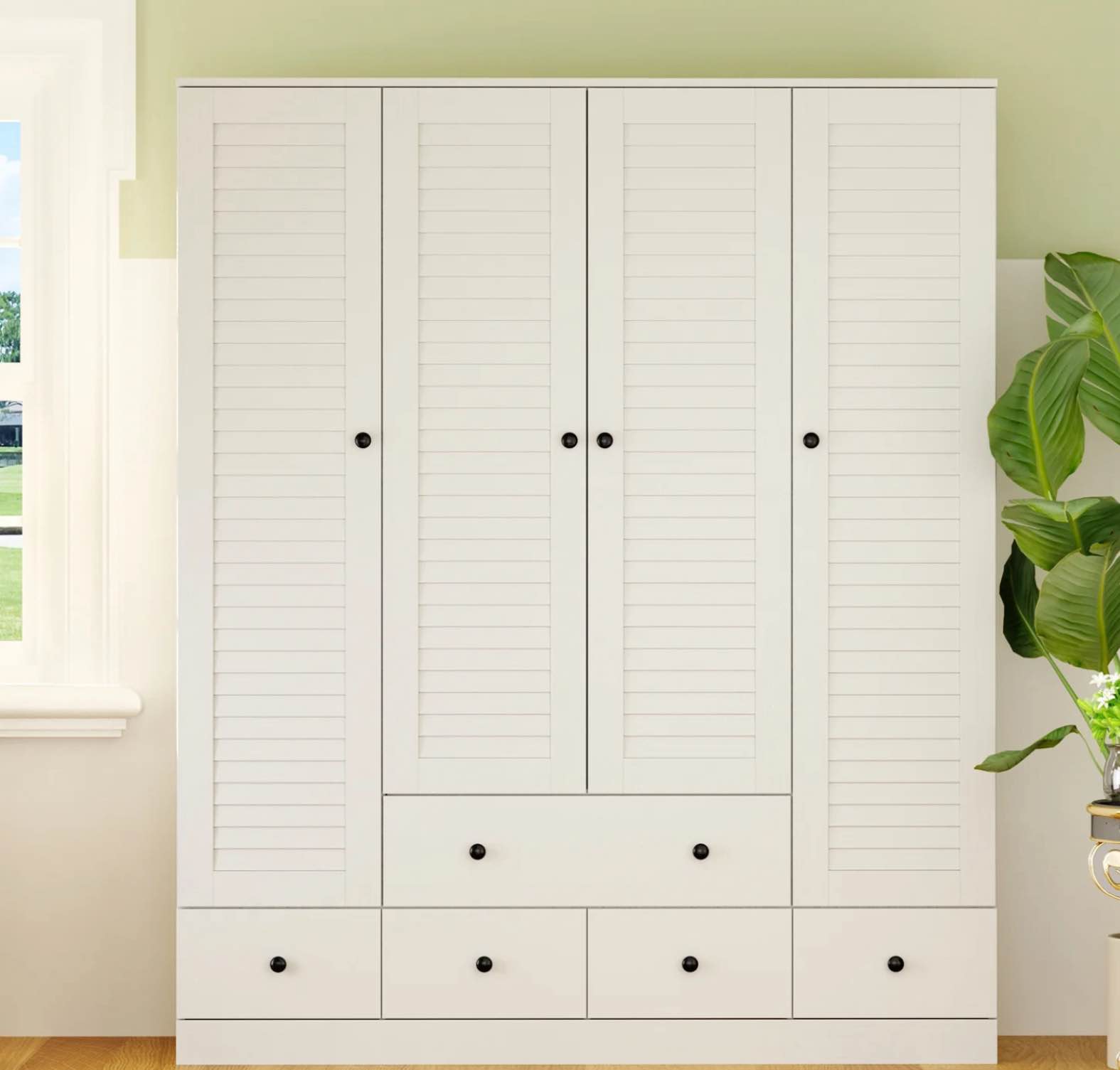 (Incomplete box 1/2)Large Wardrobe Closet Armoire Bedroom Storage Cabinet 4 Doors 5 Drawers(Similar)
