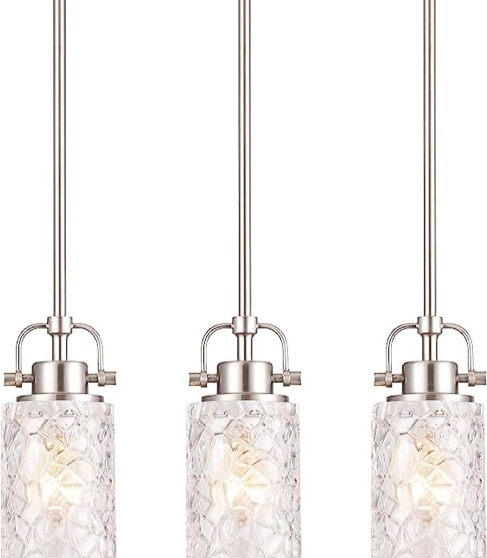 ALICE HOUSE 3 Pack Mini Modern Pendant Lights for Kitchen Island, Brushed Nickel Glass Hanging Lamp, Contemporary Farmhouse Pendant Lighting for Dining Room, Restaurants and Shops AL9082-P1 (Set of 3)