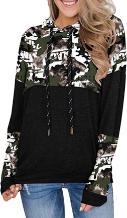 CRAZY GRID Womens Hoodie Sweatshirt Casual Floral Print Pullover Hooded With Pocket Fashion Pullover Tops Purple camo XL 