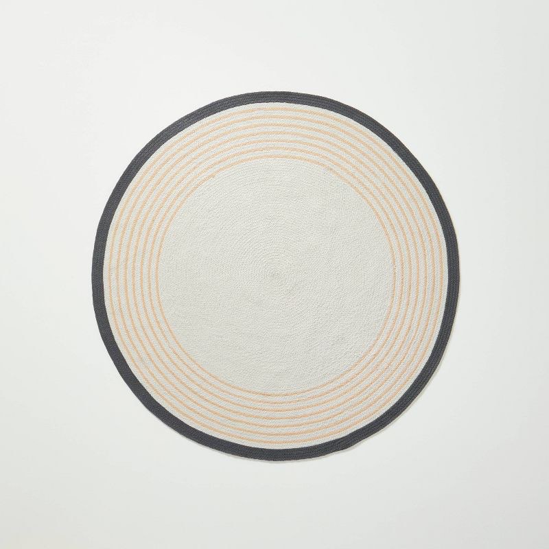 Round 5' Border Stripe Braided Area Rug Neutral - Hearth & Hand™ with Magnolia