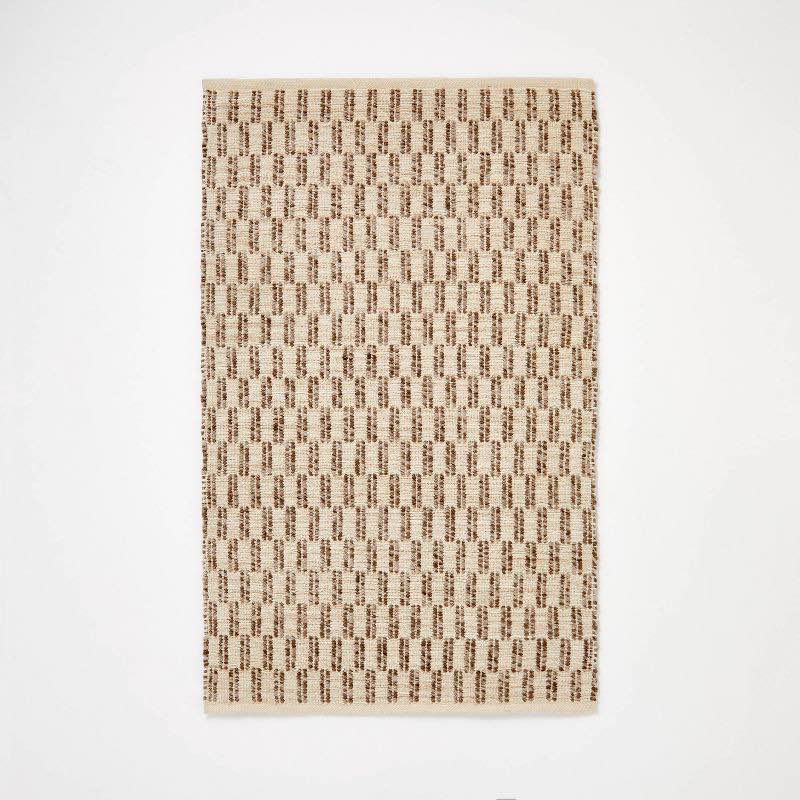 3'×5' Checkered Stripe Rug Brown - Threshold*" designed with Studio McGee