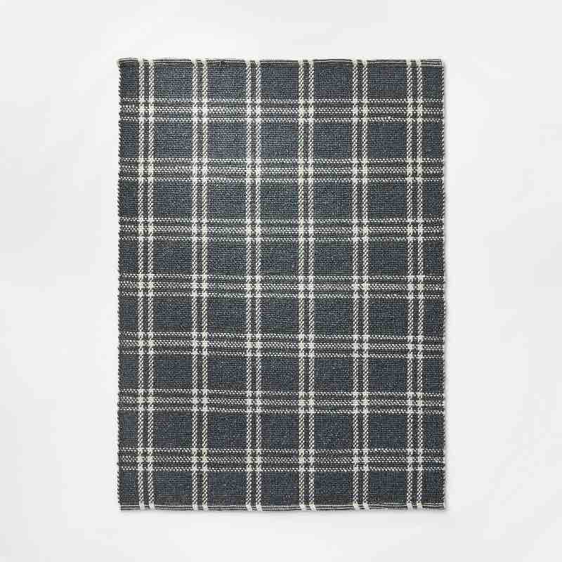 3'x5' Cottonwood Hand Woven Plaid Wool/Cotton Rug Dark Blue - Threshold designed with Studio McGee