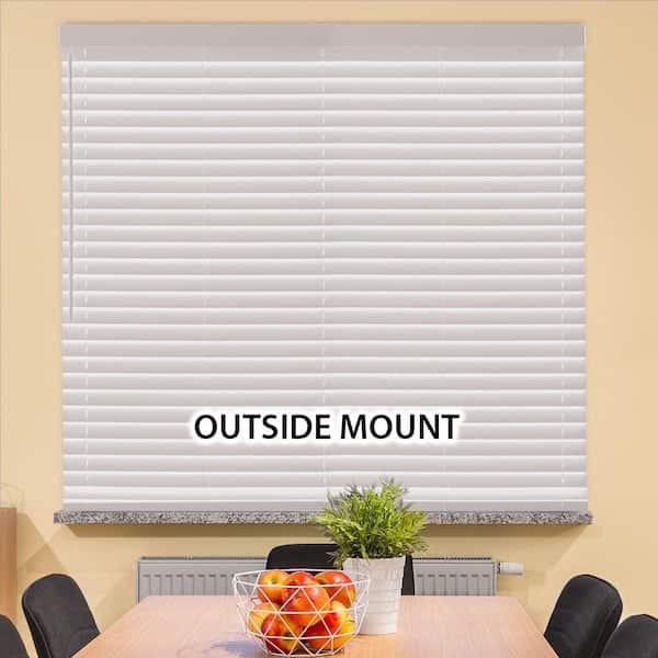 White Cordless Faux Wood Blinds for Windows with 2 in. Slats - 35 in. W x 64 in. L (Actual Size 34.5 in. W x 64 in. L)