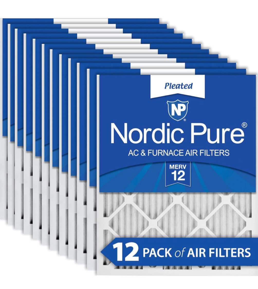 Nordic Pure 20x25x1M12-6 MERV 12 Pleated AC Furnace Air Filters, 12 PACK, 12Count