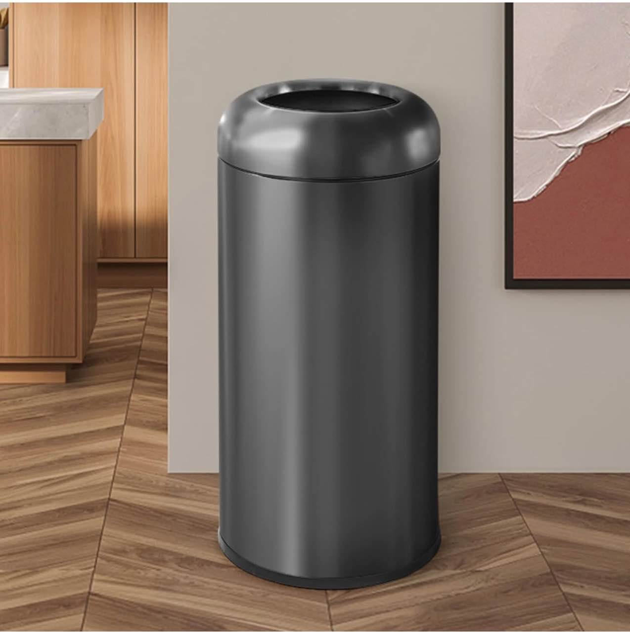 BEAMNOVA Trash Can Outdoor Indoor Garbage Enclosure with Lid Open Top Inside Cabinet Stainless Steel Industrial Waste Container, Black