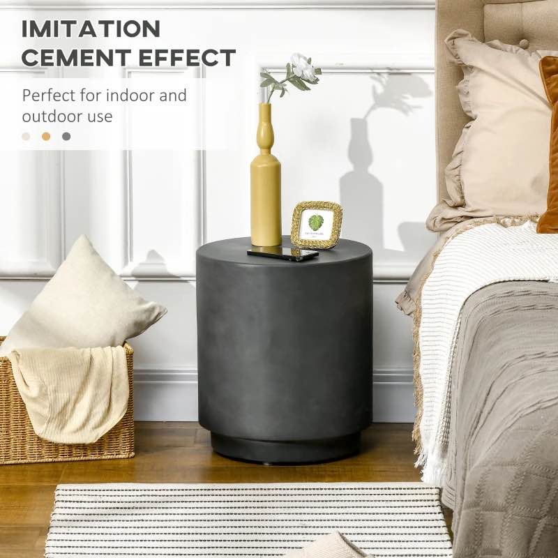 HOMCOM Round Side Table, Lightweight Accent Table with Concrete Finish, Nightstand with 4 Adjustable Feet for Indoor, Outdoor, Charcoal Grey
