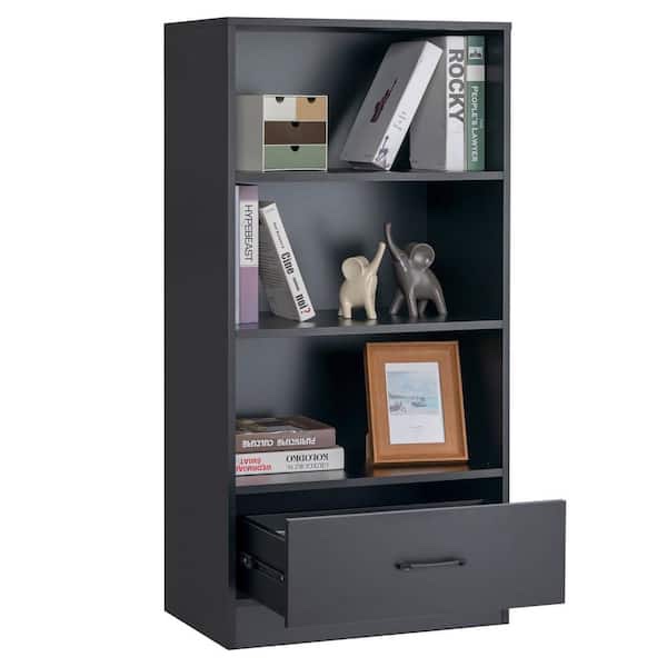 Costway 24 in. Wide Black 3-Shelf Mordern Storage Bookcase