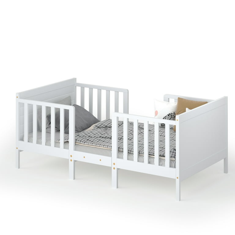 Topbuy Topbuy 2-in-1 Convertible Kids Furniture Bed Toddler Crib with 2 Side Safety Guardrails White
