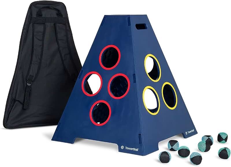 CALIBER GAMES - TowerBall Bundle - Backyard & Tailgate Game - Includes Collapsible Tower  8 Balls (4 Green and 4 Blue)  and a Premium Backpack