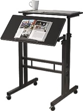 DlandHome Mobile Standing Desk Stand Up Desk Rolling Desk, Stand Sit Desk Mobile Computer Desk Adjustable Standing Desk 23.6inches Table Workstation Mobile Desk Cart Tray Black
