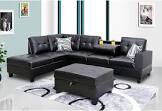((Incomplete box)) UBGO Right-Facing sectional Pull Out Couch with Storage Ottoman and Cup Holders Design,L-Shaped Sofa with Two Small Pillows,Living Room Furniture Set for Large Space Indoor Apartment Office,Dark Grey