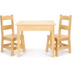 Wooden Kids Table & Chair Set Natural Junior Table for Toddlers Ages 2-8 Years 3 Pieces Activity Table for Toddlers - Solid Wood Childrens Table Natural