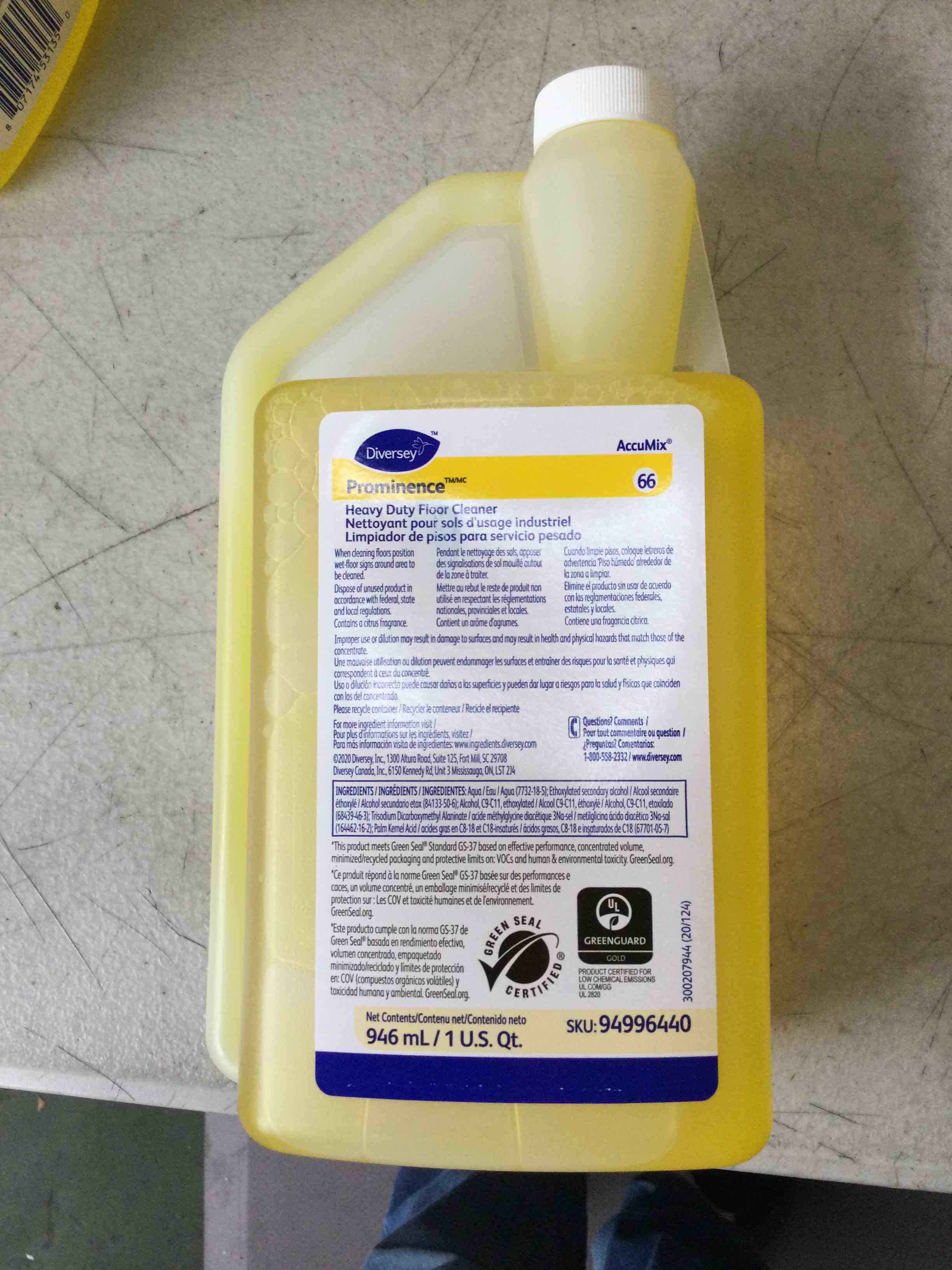 Diversey Prominence Heavy-Duty Floor Cleaner  Fruity Scent  32 Ounce Accumix Bottle  