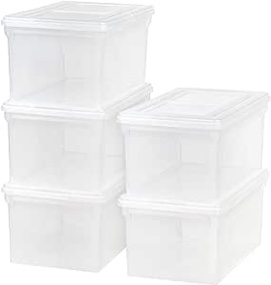 IRIS USA Letter/Legal File Tote Box, BPA-Free Storage Bin Tote Organizer with Durable and Secure Latching Lid, Stackable and Nestable, 4 Pack, Crystal Clear (585237)