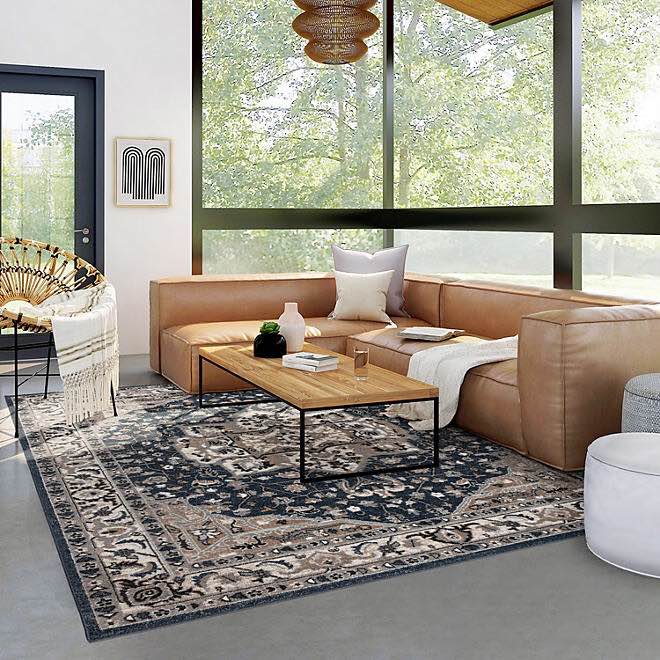 Tuscany Patterned Area Rugs, Abbey Navy / Ivory