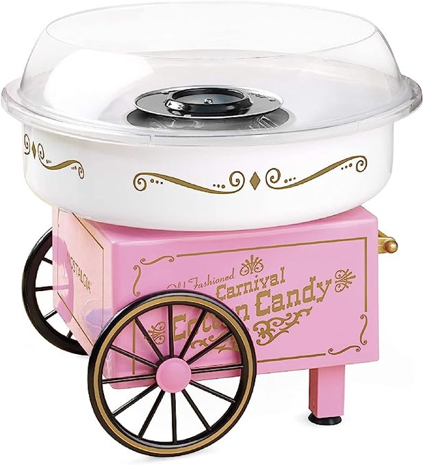 Nostalgia PCM306PK Vintage Hard and Sugar Free Countertop Original Cotton Candy Maker, Includes 2 Reusable Cones, Scoop – Pink