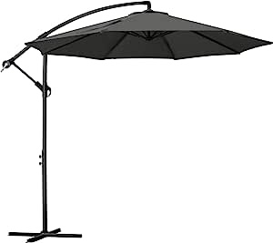 Sunnyglade 10Ft Solar LED Outdoor Adjustable Offset Cantilever Hanging Patio Umbrella with Cross Base for Backyard, Garden, Lawn and Garden 