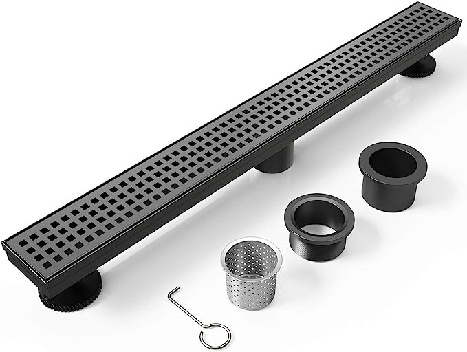 WEBANG 28 Inch Shower Linear Brushed Drain Rectangular Floor Drain with Accessories Reversible 2-in-1 Cover Tile Insert Grate Removable SUS304 Stainless Steel CUPC Certified Brushed