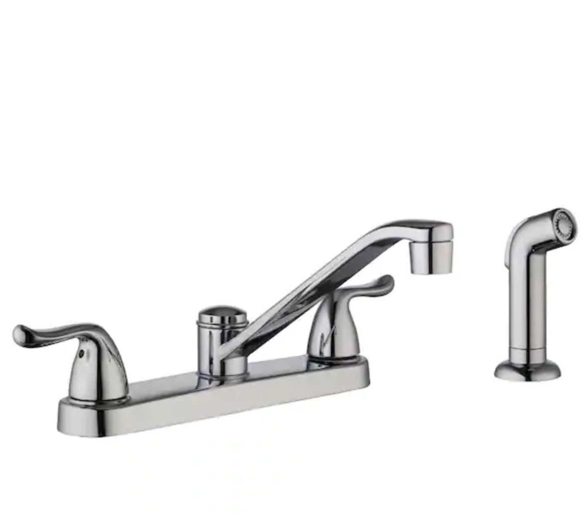 Constructor Double-Handle Standard Kitchen Faucet with Side Sprayer in Polished Chrome