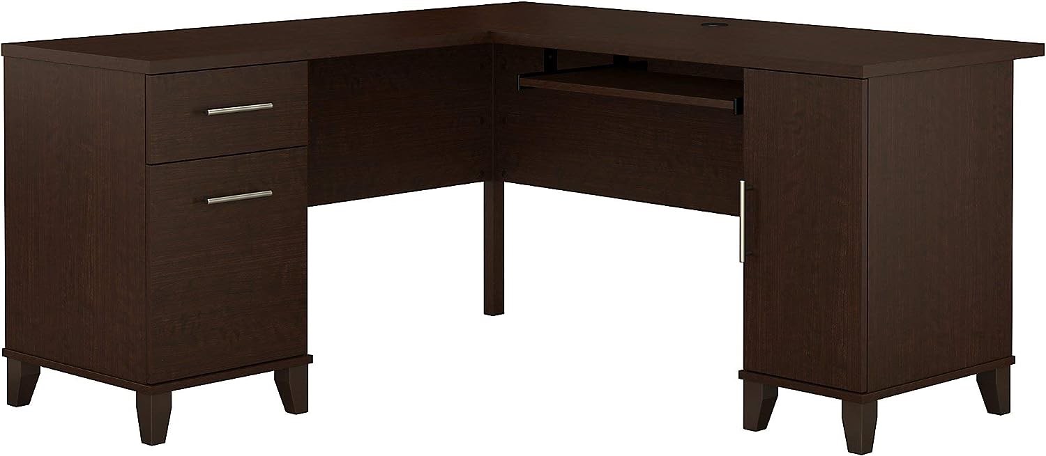 Bush Furniture Somerset 60W L Shaped Desk with Storage in Mocha Cherry