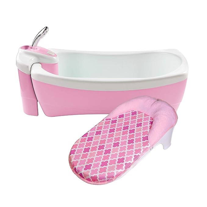 Summer Lil Luxuries Whirlpool Bubbling Spa & Shower (Pink) – Luxurious Baby Bathtub with Circulating Water Jets – Includes Deluxe Newborn Sling and Clean Rinse Spa/Shower Unit