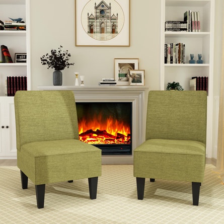 Montevideo 22'' Wide Linen Slipper Chair set 2 