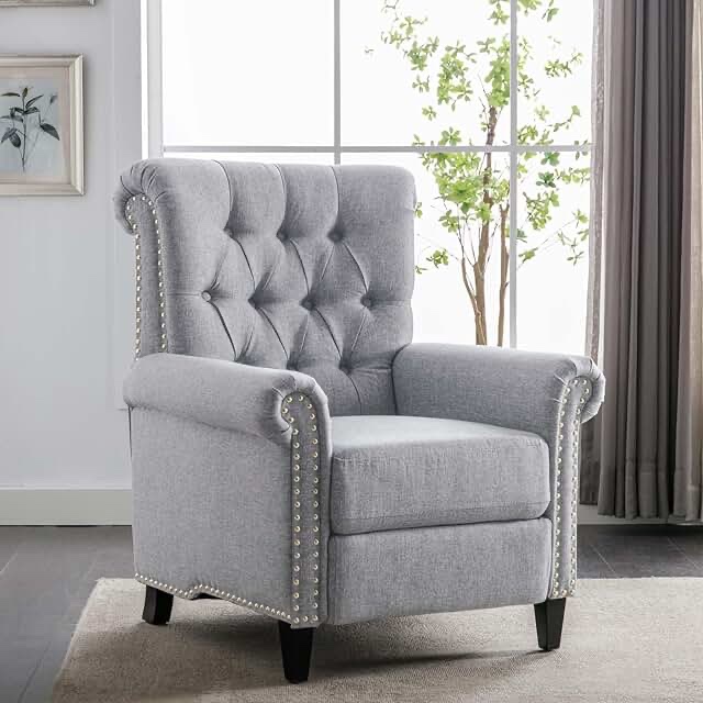 Member's Mark Corrine Fabric Tufted Push Back Recliner with Nail Heads - Beige