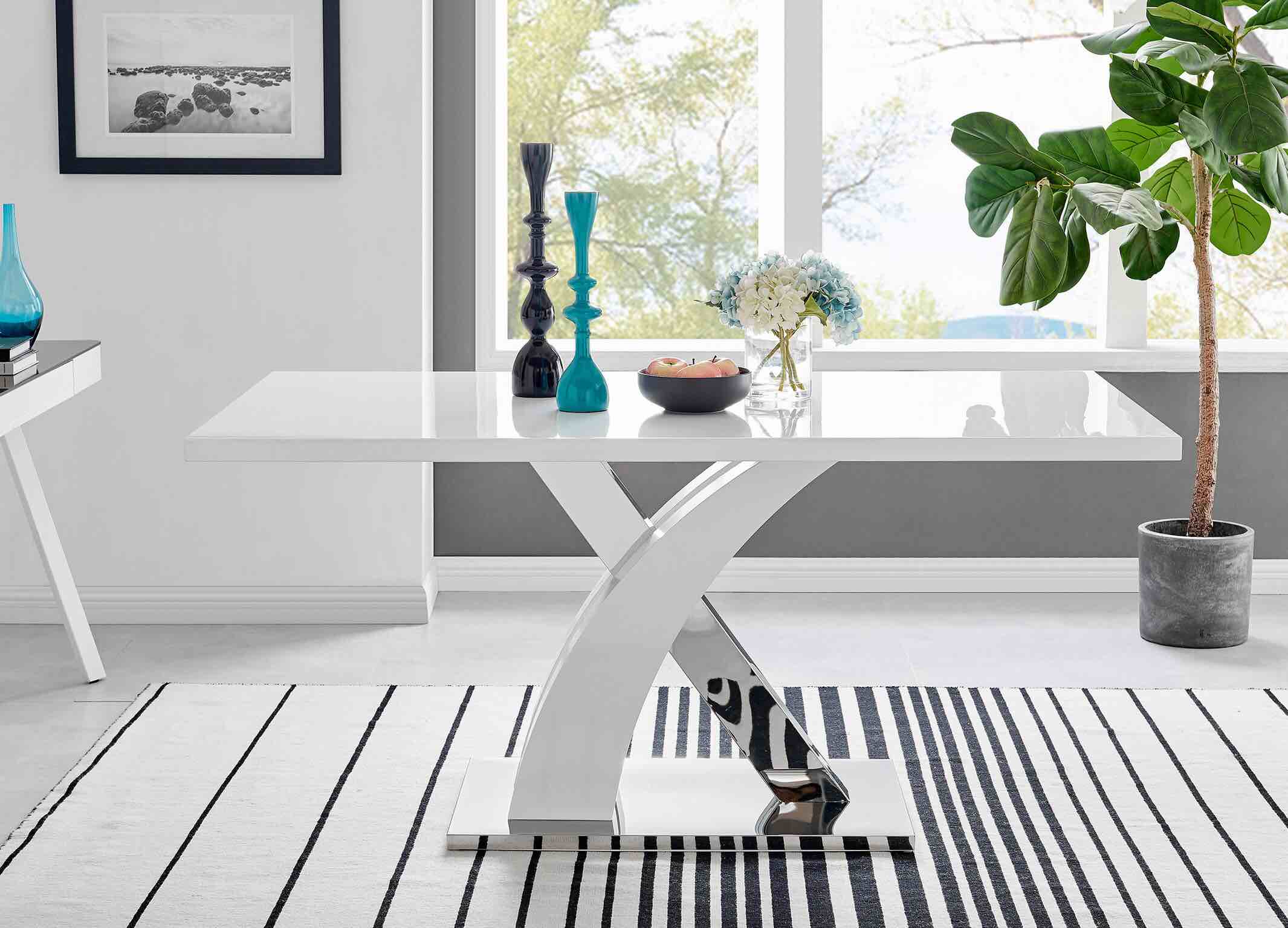 ATLANTA White High Gloss and Chrome Dining Table  (Incomplete) table top only 