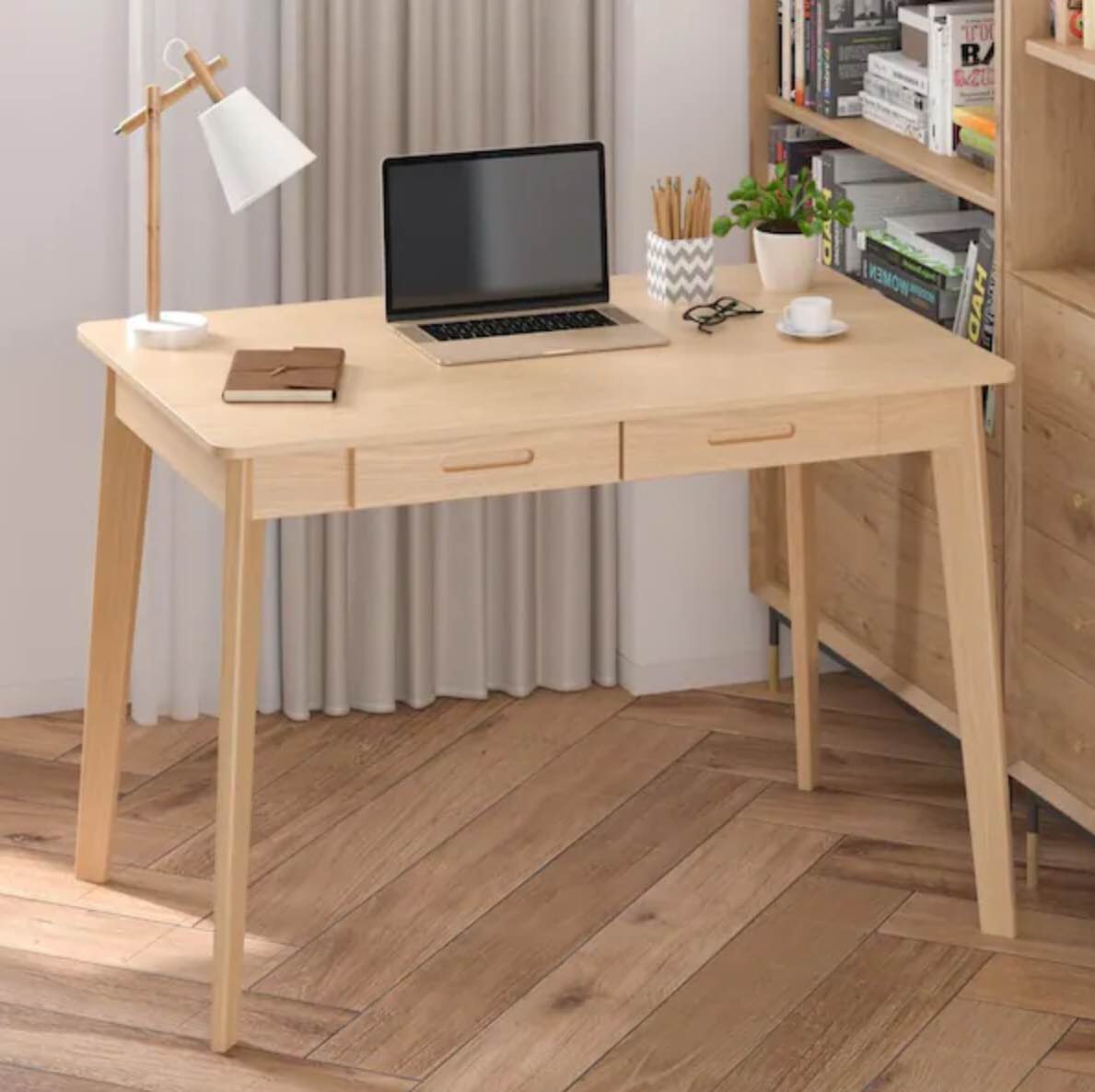 21.7 in. H Retangular Burlywood Wood 2-Drawer Computer Desk