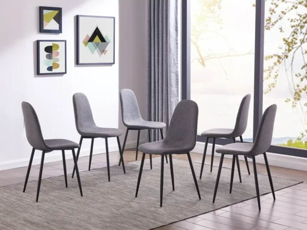 IDS Eames Style Fabric Dining Side Chairs with Metal Legs and Padded Seat & Back